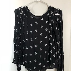 Black Print Cut out Blouse
